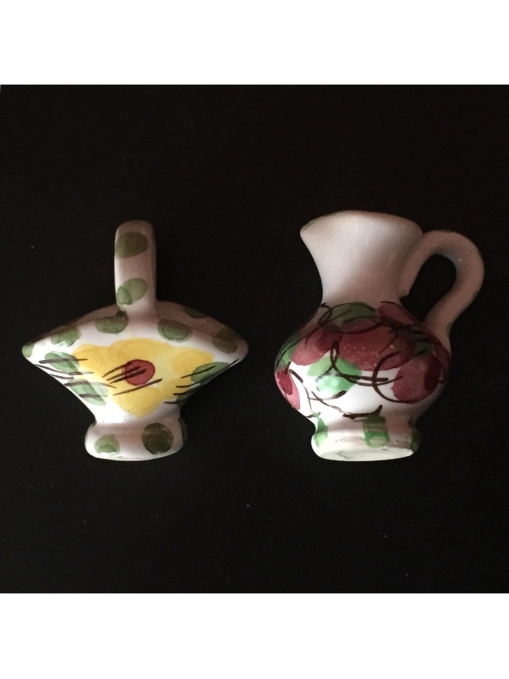 Set of 2 miniature hand painted porcelain floral